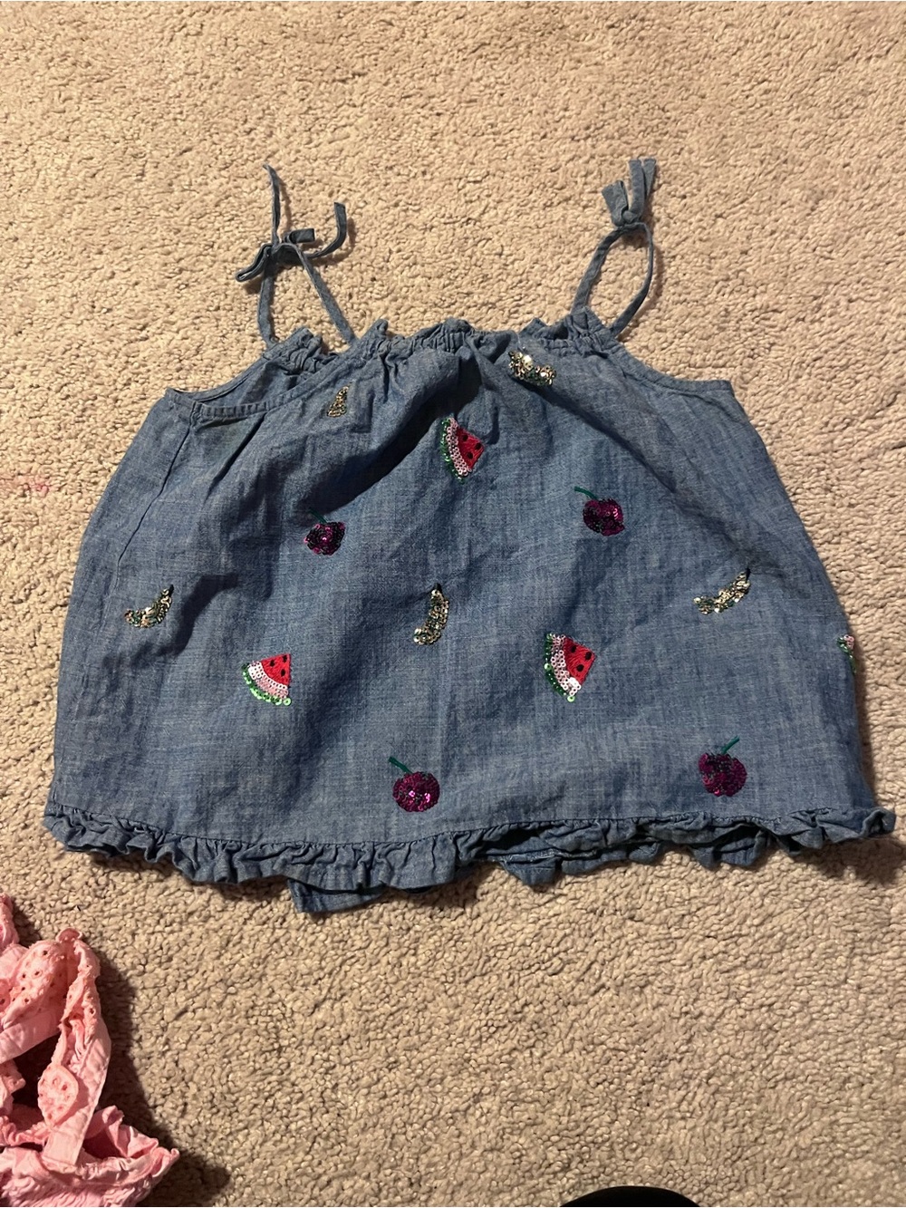 Crewcuts Blue Chambray Sequin Fruit Camisole